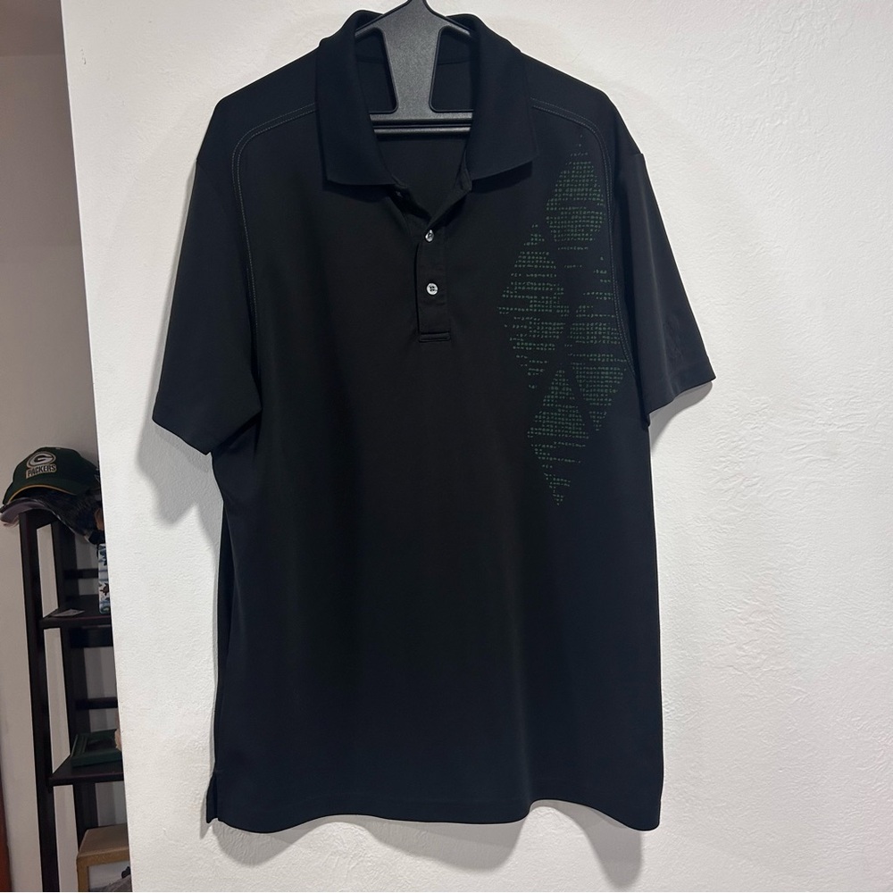 PGA Tour Black Polo with Subtle Green Pattern Short Sleeve Athletic Fit